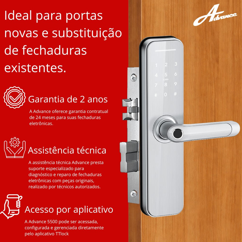Fechadura Eletronica De Embutir 7100 - Cinza Advance