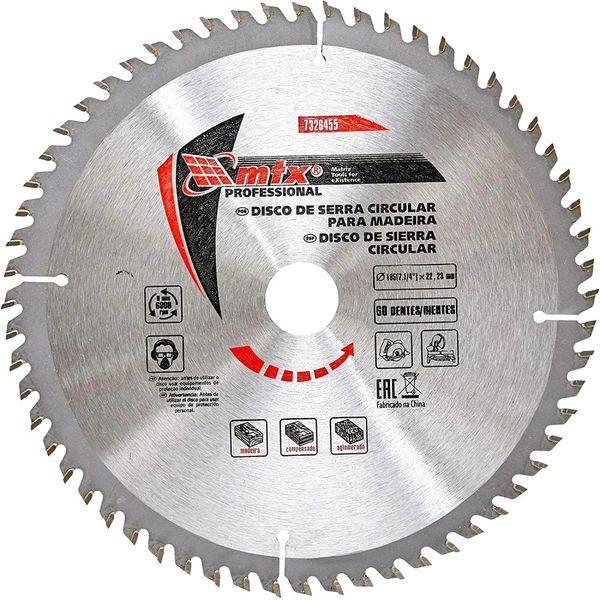 Disco dentado para maderia (7.1/4") X 22,23 X 60 DENTES Linha: WIDEA - 185 MTX