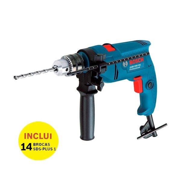 Furadeira de Impacto eletronica e reversivel 127V 550W 13mm GSB 550 RE com 14 brocas Bosch
