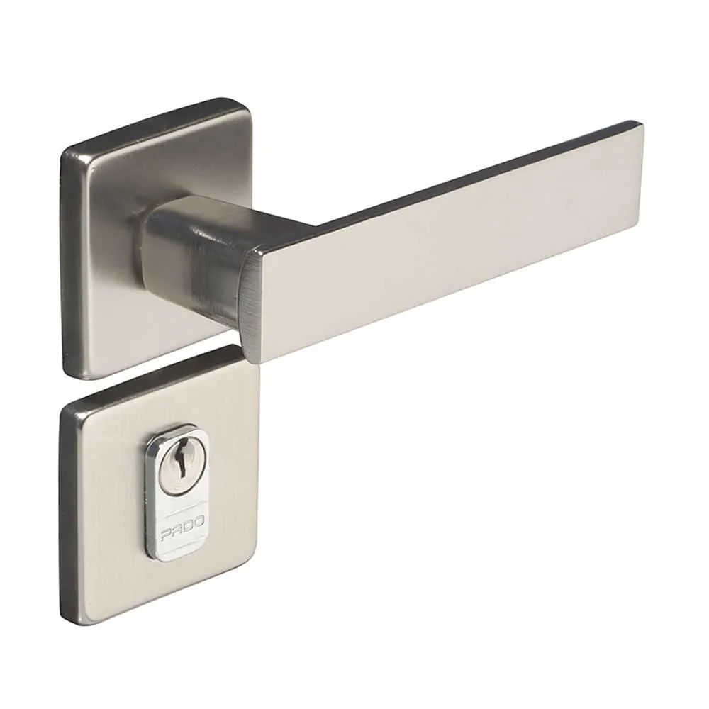 Fechadura Externa de Aço Zamac Quadra com Roseta Cromada Acetinada Pado