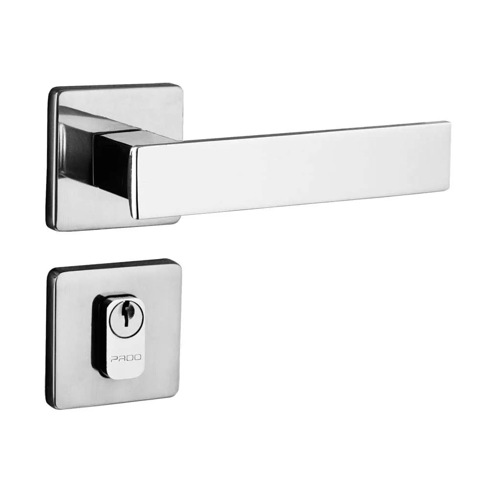 Fechadura Pado Externa de Aço Zamac Quadra com Roseta Cromada Fechadura Zm Quadra Rq1 701-40 P Externa Cr Pado