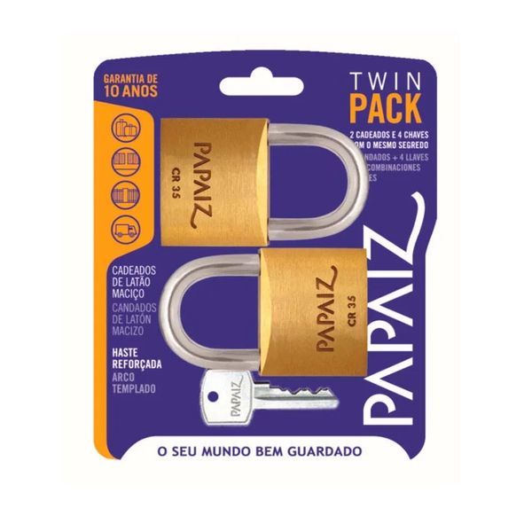 Cadeado Twin Pack SM Cromado 35mm 2 Cadeados Papaiz