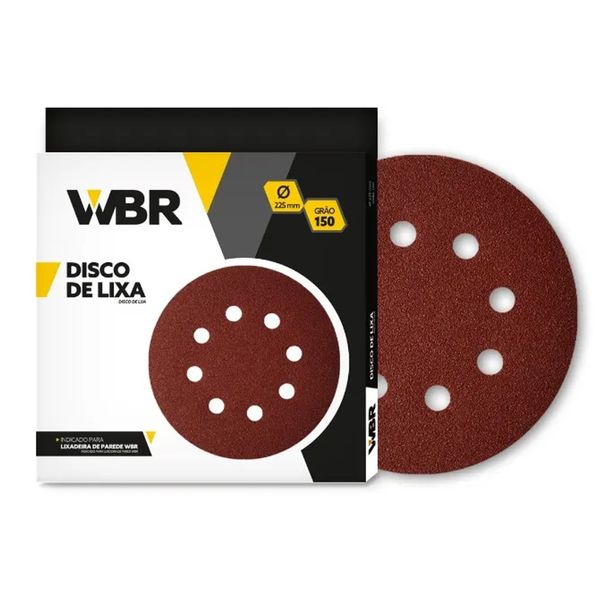Disco de Lixa 225mm 8 Furos Grão 150 (10 Unidades) WBR