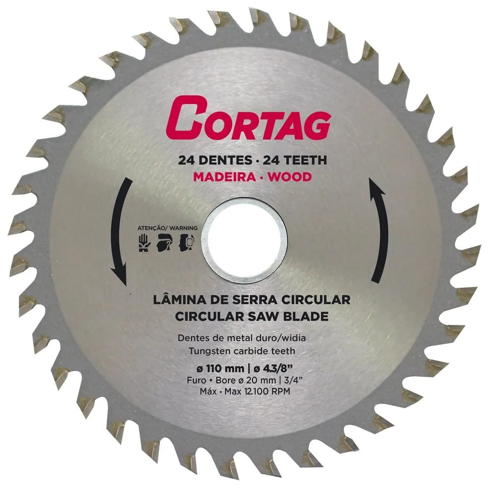 Lamina De Serra Circular Para Madeira 24 Dentes 110 Mm Cortag