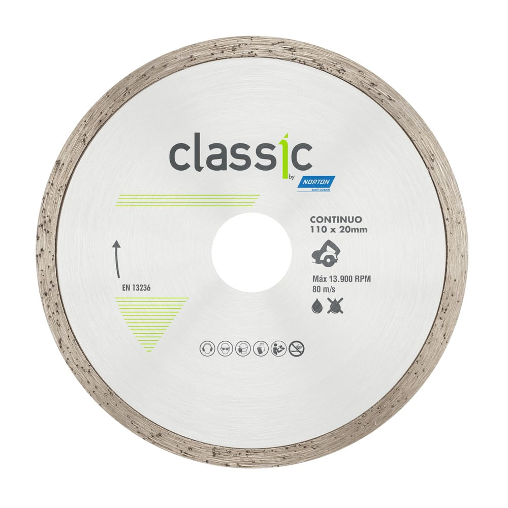 Disco Diamantado Norton Classic Contínuo 110x20mm para Porcelanato e Azulejo Disco diamantado 110x20x5mm Classic contínuo Norton
