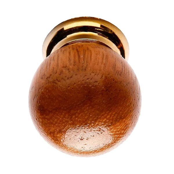 Puxador Botão Bola de Madeira Cerejeira com Base Plástica Dourada Fixtil