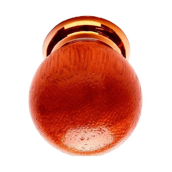 Puxador Botão Bola de Madeira Mogno com Base Plástica Dourada Fixtil