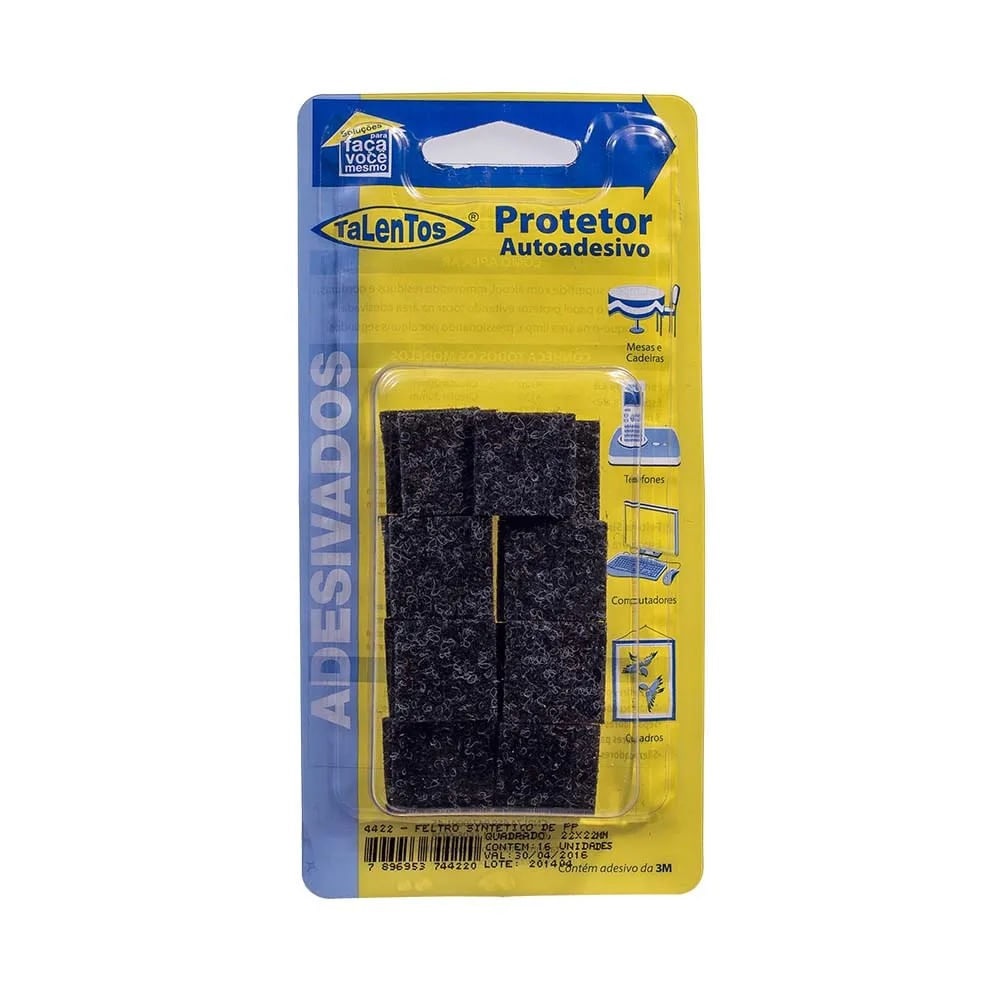 Feltro Adesivo Sintético Quadrado 2,2x2,2cm com 16 Peças Preto Talentos