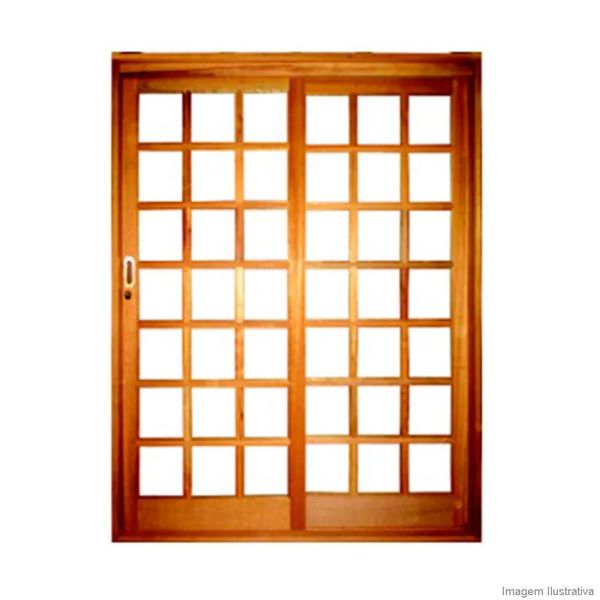 Porta de Correr 2 Folhas Quadriculada em Cedro Arana 215x160cm Madaza