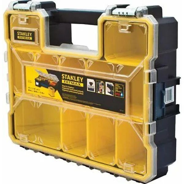 Organizador de Ferramentas Stanley Fatmax FMST14820 com Fecho Metálico e Tampa Impermeável Organizador com fecho metálico profundo FMST14820 amarelo e preto Stanley