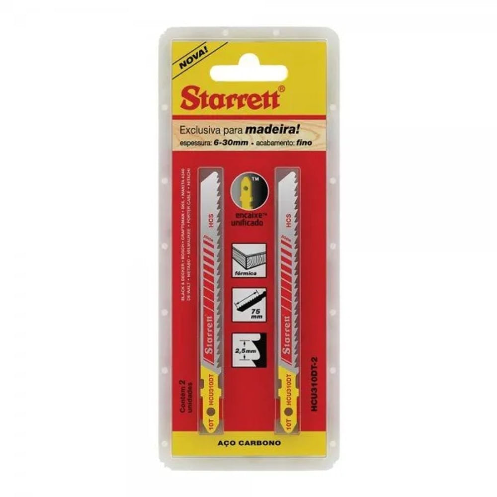 Lâmina de Serra Tico-Tico Starrett Carbono 100mm 10D Encaixe Unificado HCU310DT-2 com 2 Unidades Lâmina de Serra Tico-Tico Carbono 100mm 10D Encaixe Unificado HCU310DT-2 Starrett