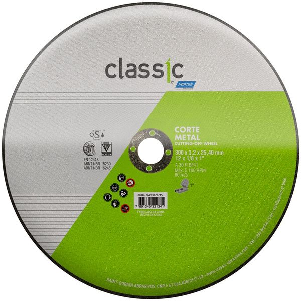 Disco de Corte para Uso Geral Norton AR302 300x19,05x3mm Disco de corte para uso geral 300x19,05x3mm AR302 Norton