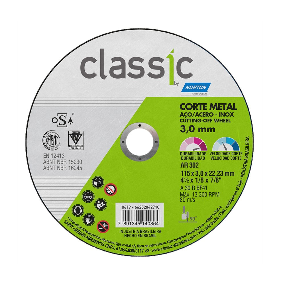 Disco de Corte Norton AR302 115x22,2x3mm para Uso Geral Disco de corte para uso geral 115x22,2x3mm AR302 Norton