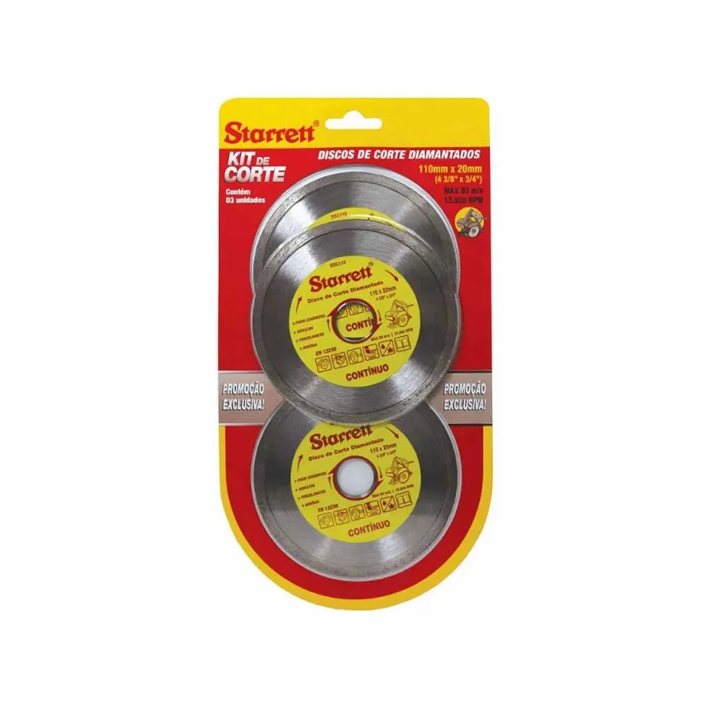 Kit com 3 Discos de Corte Diamantado Contínuo Starrett Kit Disco de Corte Diamantado Contínuo Starrett