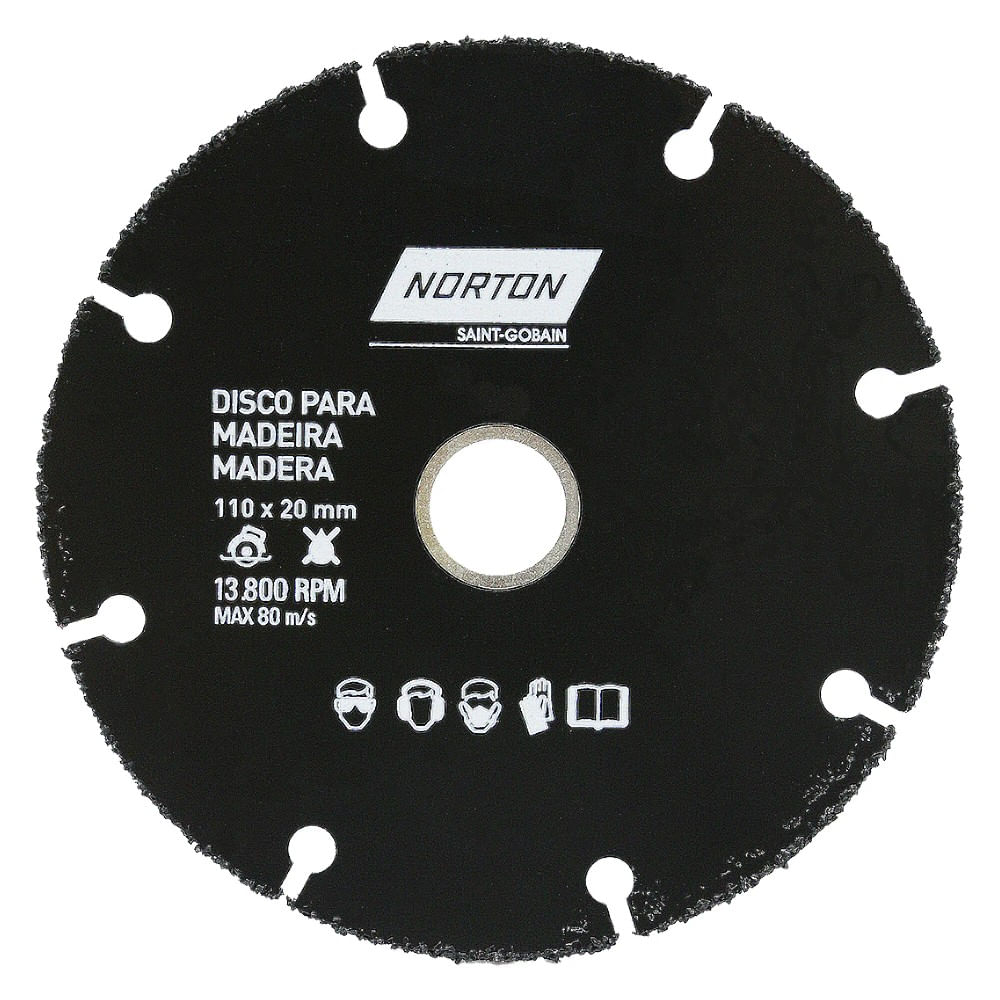 Disco de Corte para Madeira Norton 110x1x20mm - Caixa com 10 Unidades Disco p/ Madeira 110x1x20mm Nor (Caixa cæ 10) Norton