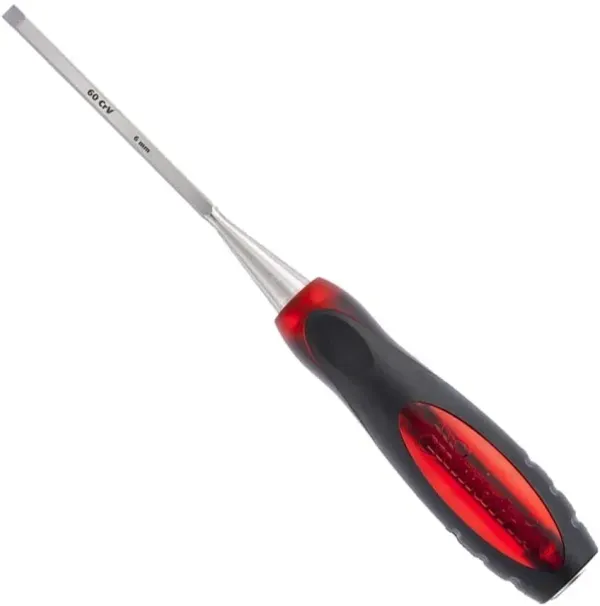 Formão Chafrado Olho de Tigre 1/4" com Cabo de Dupla Injeção Formão "Olho De Tigre" Chafrado, 1/4" (6 ), Cabo Dupla Injeção