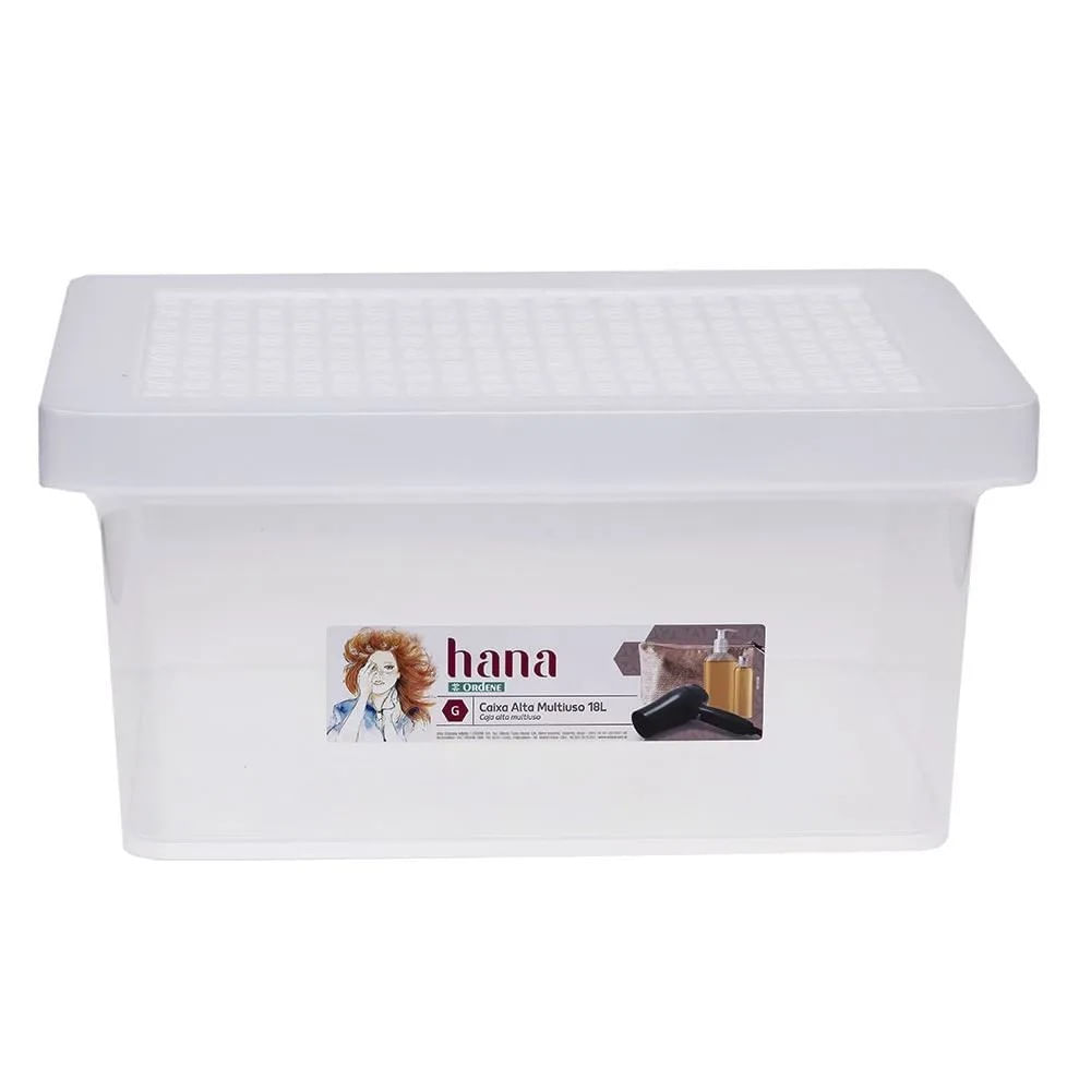 Caixa Organizadora Multiuso Hana 18 Litros com Tampa Cristal Ordene Caixa Alta Multiuso Grande 18 Litros Hana Cristal Ordene