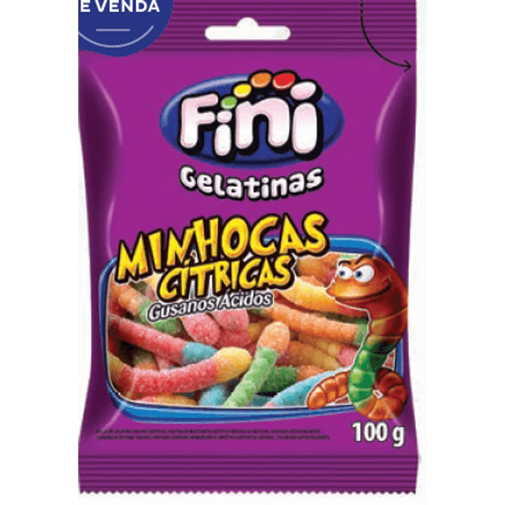 Bala de Gelatina Fini Minhocas Cítricas 90g Minhocas Cítrica 90g Fini