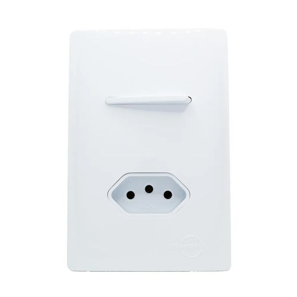 Conjunto 4x2 com Interruptor Simples e Tomada 2P+T 10A Dicompel Novara Branco Conjunto 4X2 Interruptor Simples 1 Tomada 10A Branco Novara Dicompel