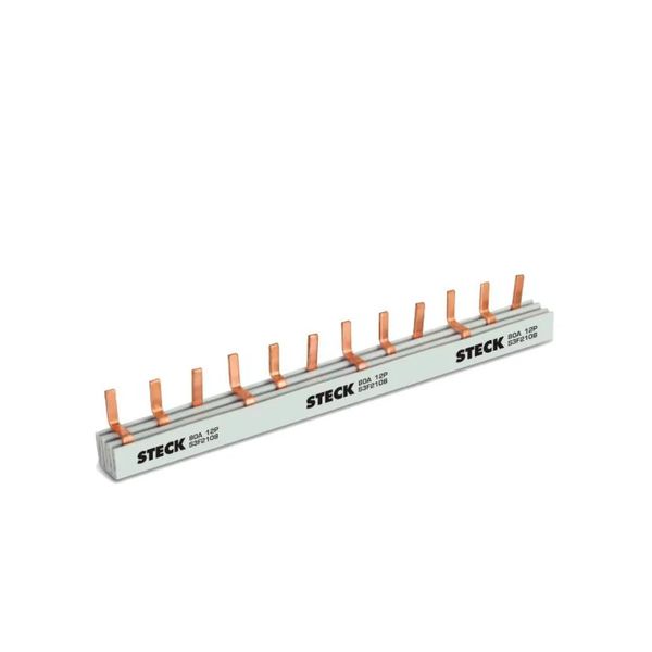 Barramento Pente Trifásico 12 Pólos 80A DIN Steck S3F210B Barramento Terra 06 Terminais Verde Fix 70 Mm Steck