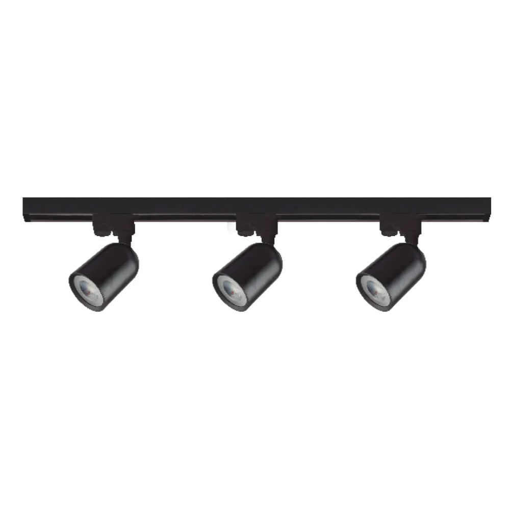 Kit 3 Spots de Sobrepor em Trilho Eletrificado 1m LED 5W 6000K Preto Luminatti Kit 3 Spots Trilho Eletrificado De Sobrepor Alumínio Led 1M Preto 5W 6000K Luminatti