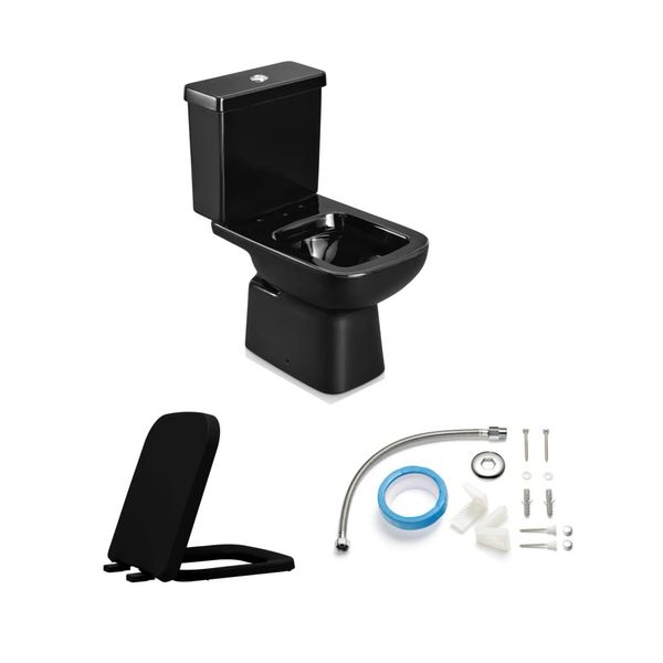 Vaso Sanitário com Caixa Acoplada Misti Icasa Preto com Assento Soft Close e Kit de Instalação Vaso Sanitário com Caixa Acoplada e Acessórios de Instalação e Assento Pp Soft Close Preto Misti Icasa