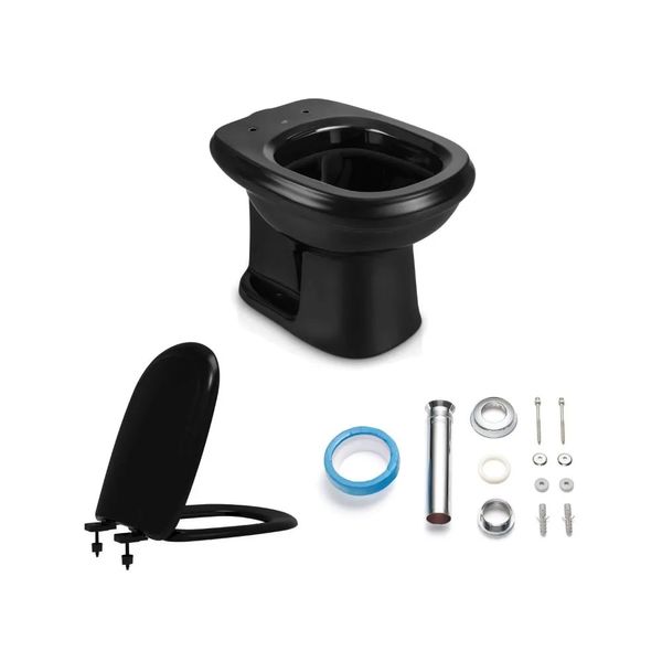 Kit Vaso Sanitário Convencional Sabatini Icasa com Assento Soft Close Preto Kit Vaso Sanitário Convencional e Acessórios Preto Sabatini Icasa