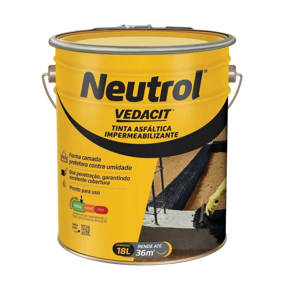 Tinta Asfáltica Impermeabilizante Neutrol Vedacit 18L Preta
