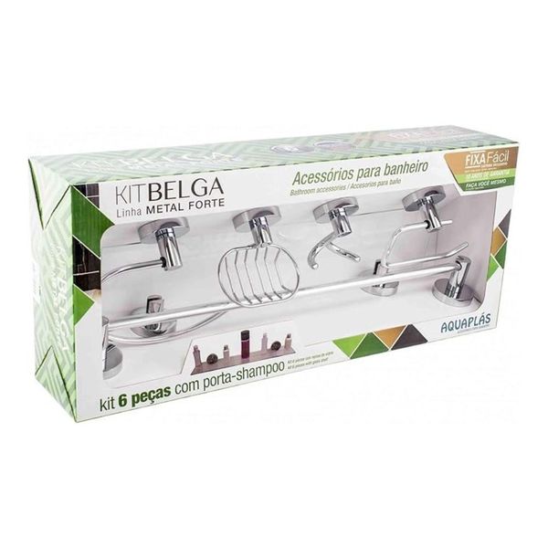 Kit de Acessórios para Banheiro Belga Aquaplás 6 Peças Cromado Kit Acessorios Para Banheiro Belga 6 Peças Cromado Aquaplas