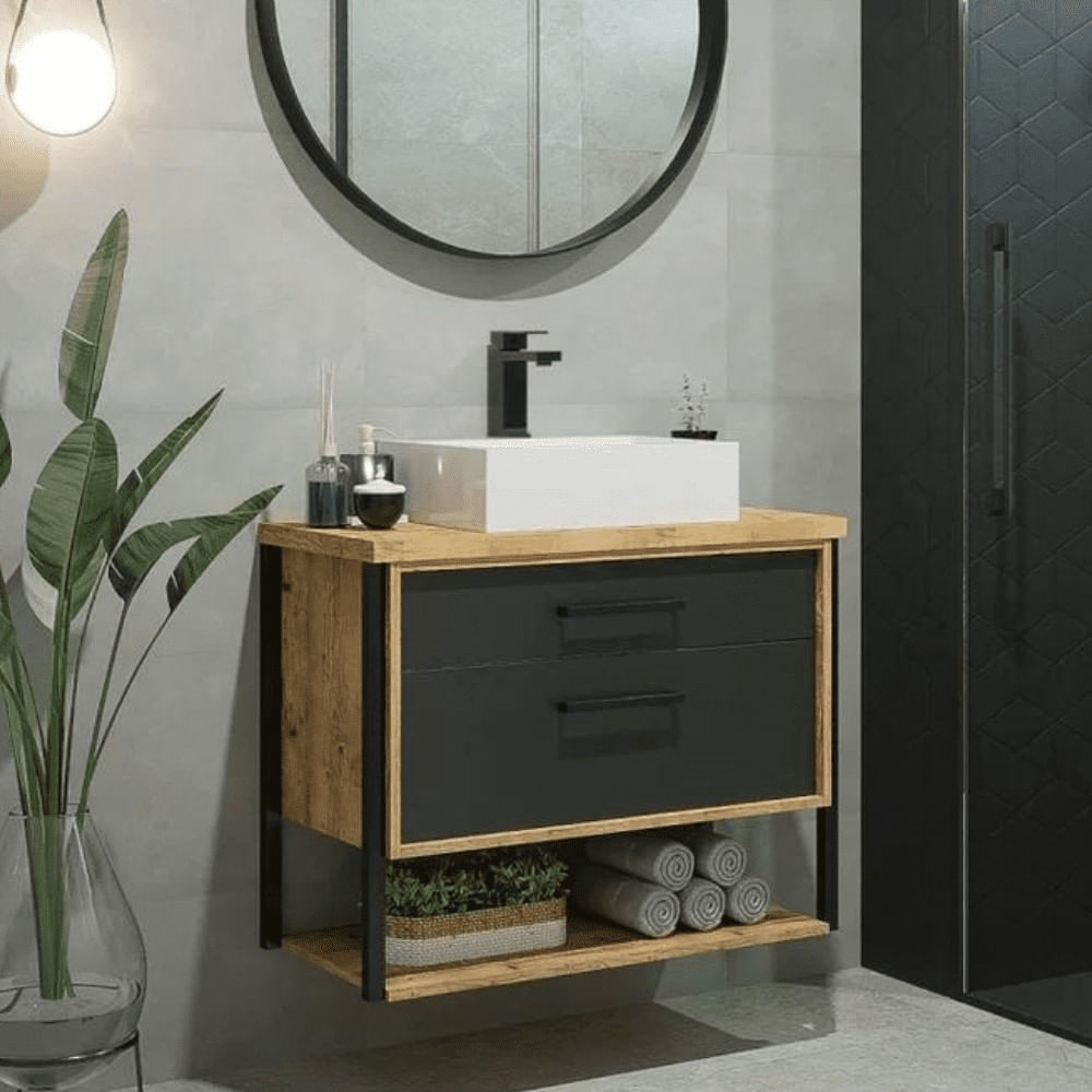 Gabinete para Banheiro Cádiz 80cm MDF Preto Fosco e Amadeirado Darabas Gabinete Cadiz Preto Fosco 80cm Darabas Agardi