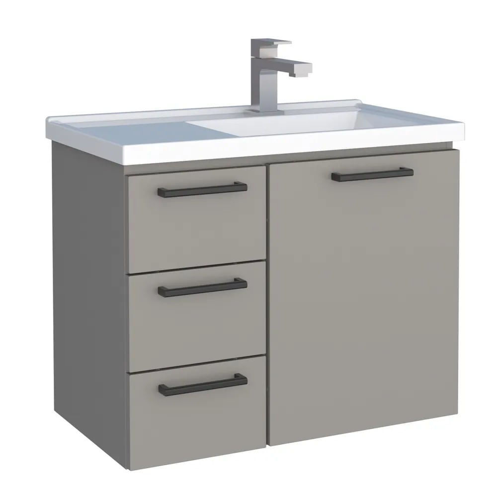 Gabinete para Banheiro em Aço Ameixa 62x58cm com Lavatório Cinza Cozimax Toucador Aço Ameixa 62X58X36 Cinza Cozimax