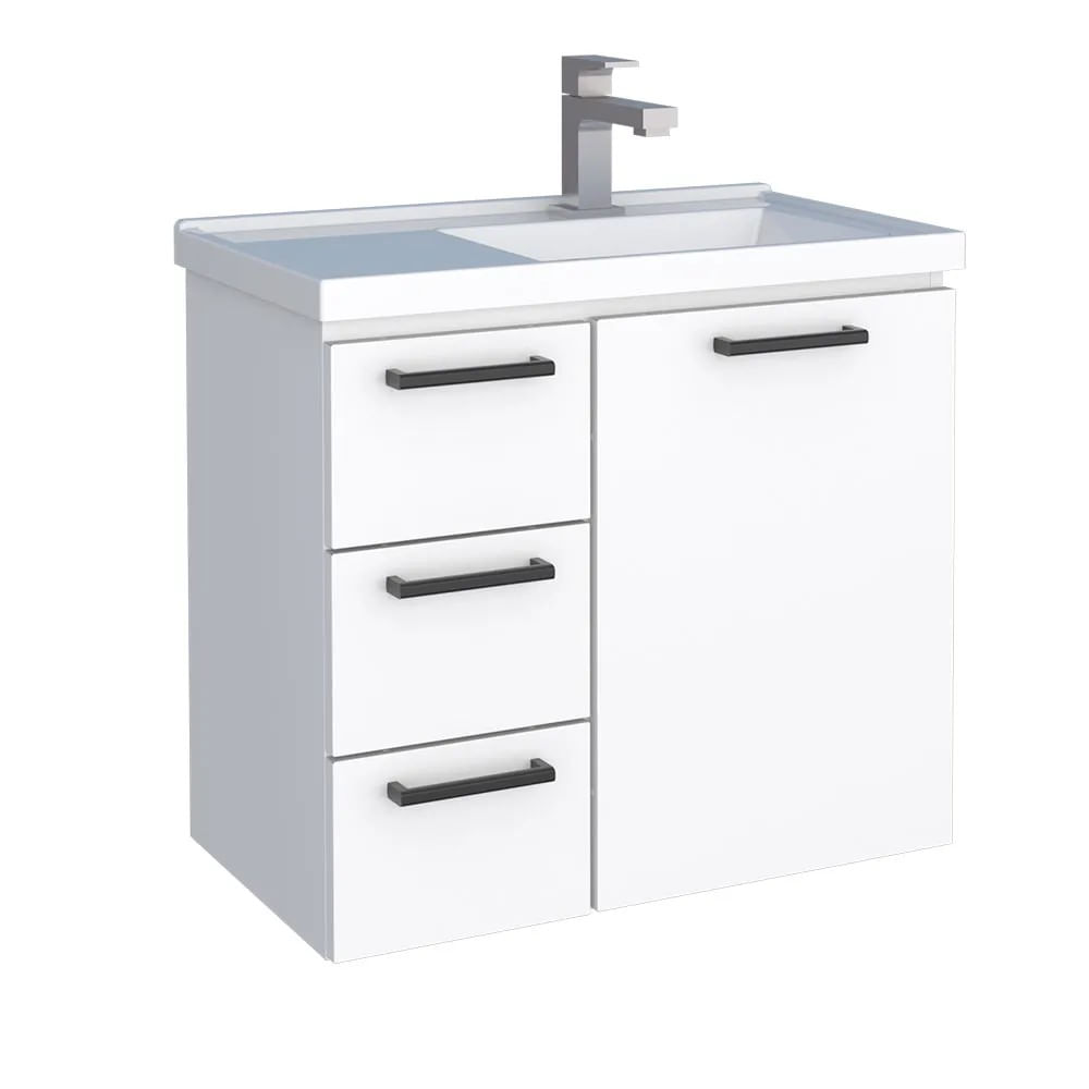 Gabinete para Banheiro Cozimax Ameixa em Aço 63cm com Lavatório Branco Toucador Aço Ameixa 62X58X36 Branco Cozimax