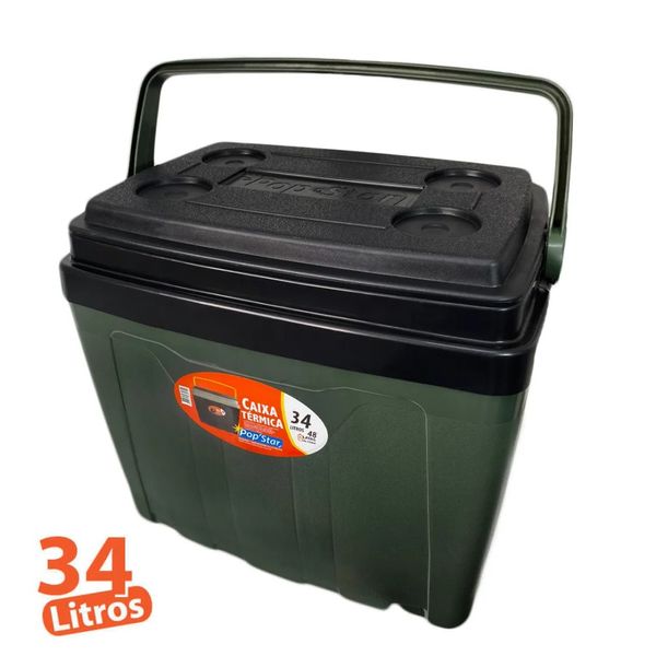 Caixa Térmica Cooler 34 Litros Antares com Alça e Porta Copo - Preto Caixa Térmica Cooler com Alça 34 Litros Antares