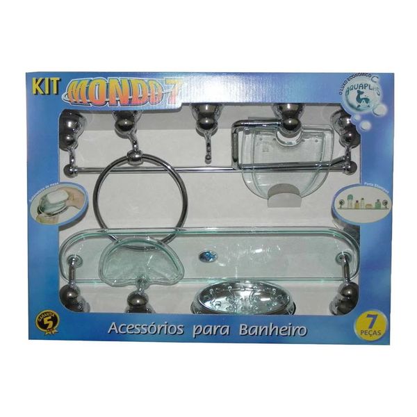 Kit Acessorios Para Banheiro Mondo 7 Peças Cromado Verde Aquaplas