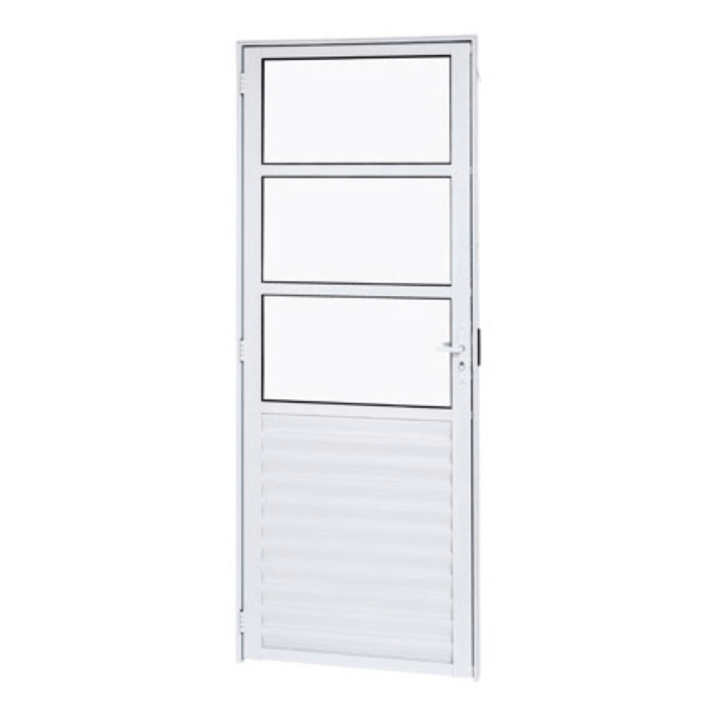 Porta Alumínio Mista Palheta Vidro Boreal Esquerda 80X210X4 Branco Cristal Ramassol