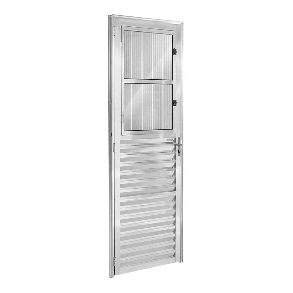 Porta de Alumínio Postigo Ecosul 210x80cm com Grade e Vidro Direita Prata Esquadrisul