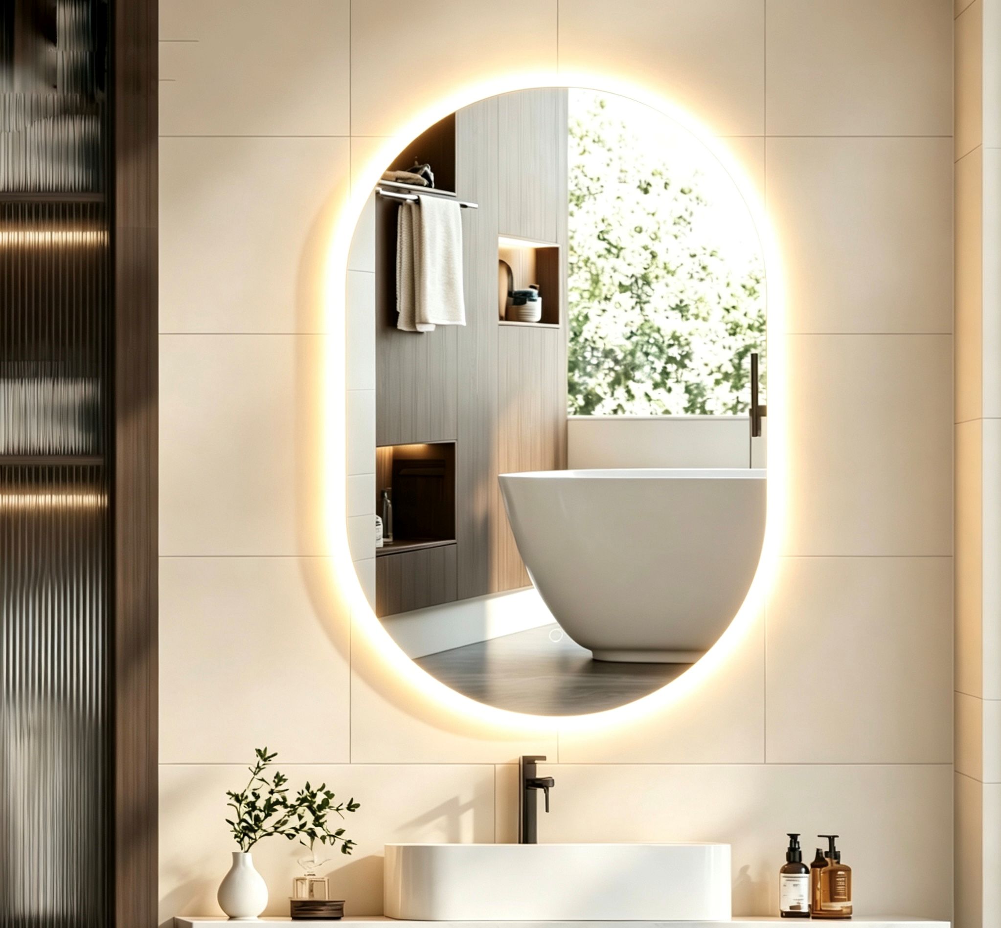Espelho De Parede Oval 50X70Cm Co Led Alterna