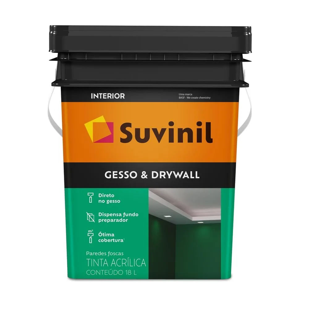 Tinta Acrílica Suvinil para Gesso e Drywall Fosco Branco 18L Tinta Acrilica Para Gesso E Drywall Fosco Branco Interior 18L Suvinil
