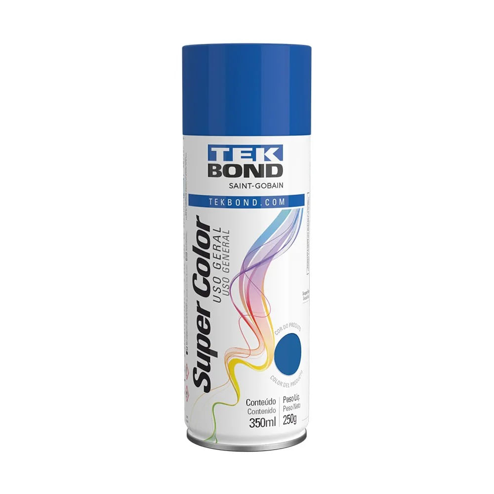 Tinta Spray Super Color Azul Brilhante 350ml Tekbond Tinta spray brilho natural Super Color azul 350ml Tekbond