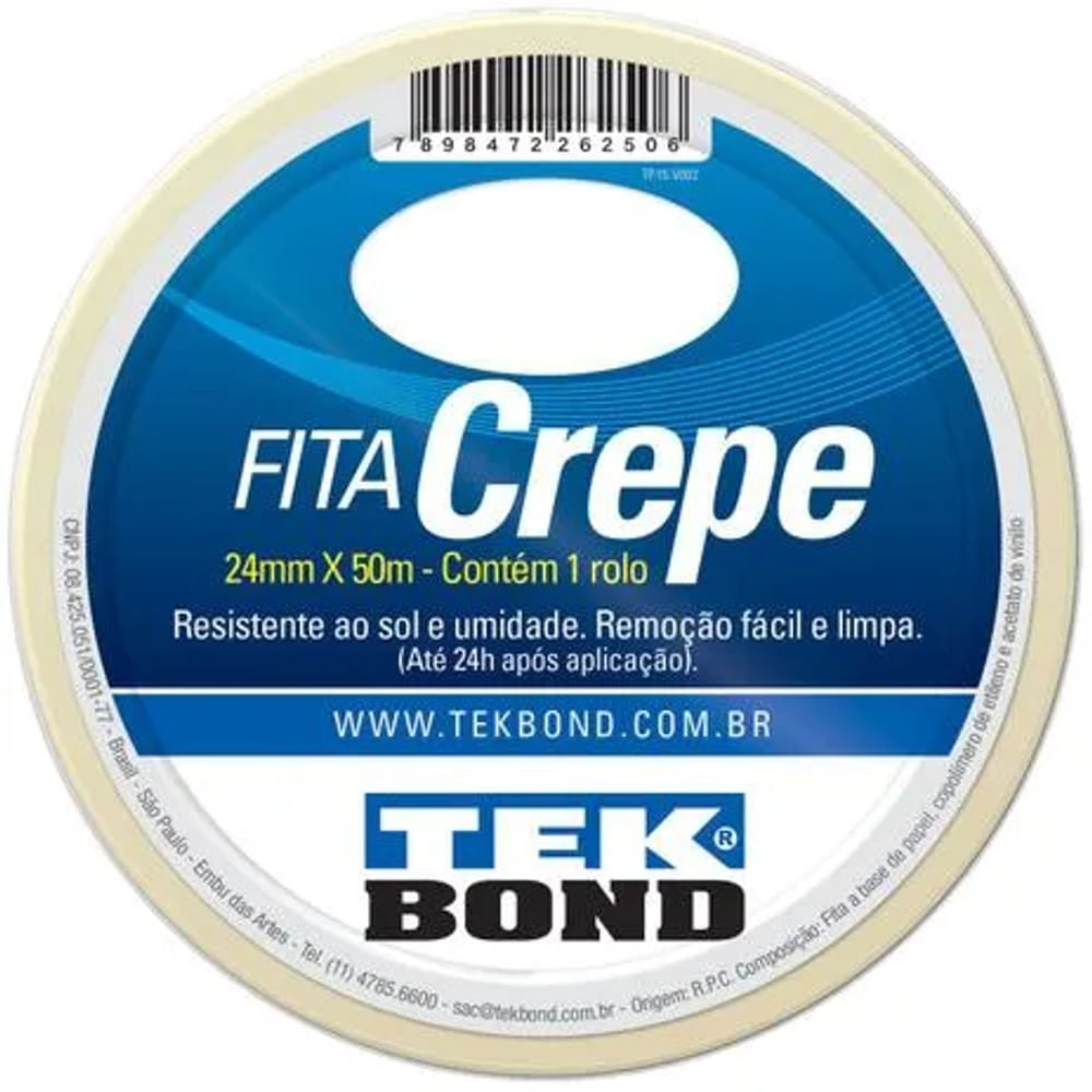 Fita Crepe Tekbond 24mm x 50m Branca Fita crepe 24mmx50m Tekbond