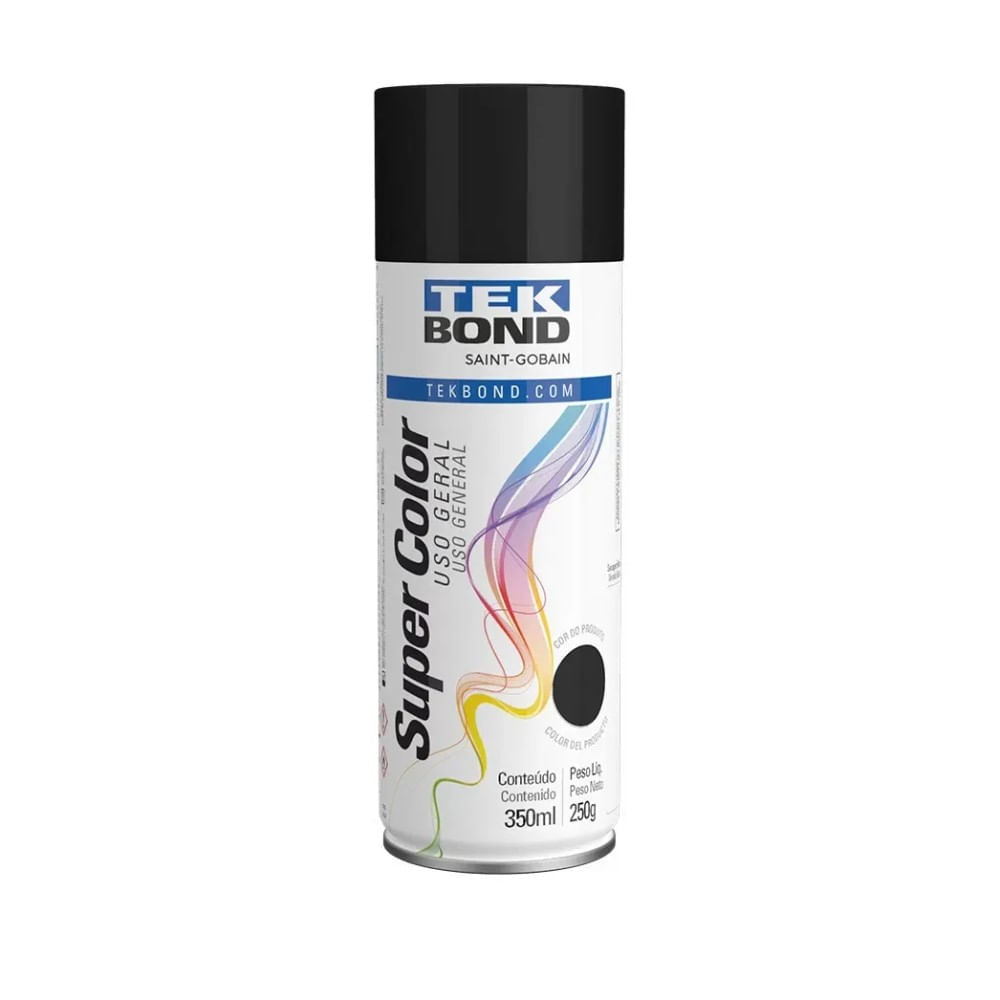 Tinta Spray Super Color Tekbond Preto Brilhante 350ml Tinta spray brilhante Super Color preto 350ml Tekbond