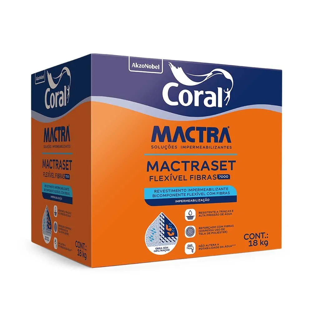 Impermeabilizante Mactraset Flexível com Fibras Mactra 18kg Impermeabilizante Mactraset Flexível 18KG Coral Mactra