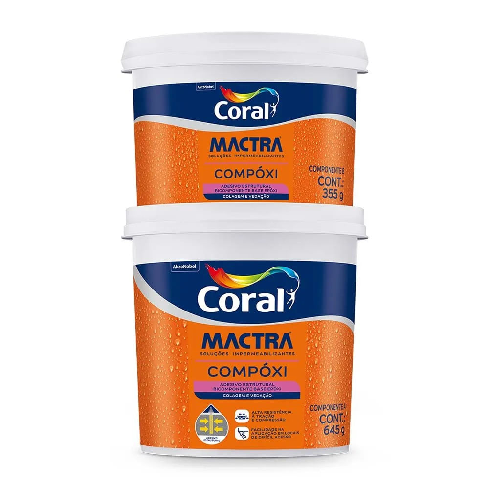 Adesivo Estrutural Epóxi Compóxi 1kg Mactra Adesivo Estrutural Epóxi Compóxi 1KG Coral Mactra