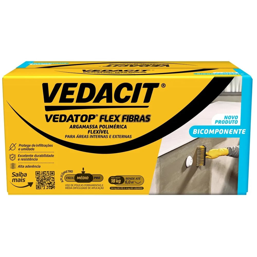 Impermeabilizante Vedatop 7000 Flex Fibras Bicomponente 18kg Vedacit Impermeabilizante Vedatop 7000 Flex Fibras Bicomponente Caixa 18Kg Vedacit