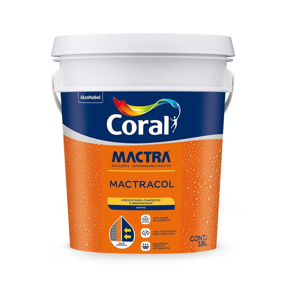 Adesivo para Argamassa e Chapisco Mactracol 18L Mactra Adesivo Para Argamassa e Chapisco Mactracol 18L Coral Mactra
