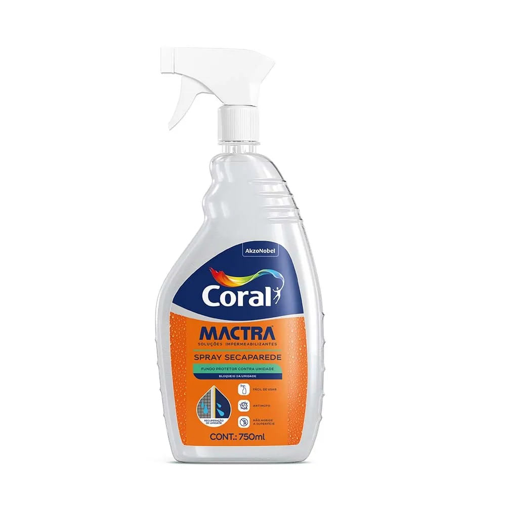 Spray Seca Parede Mactra Fundo Protetor Contra Umidade 750ml Spray Seca Parede 0,75L Fundo Protetor Coral Mactra