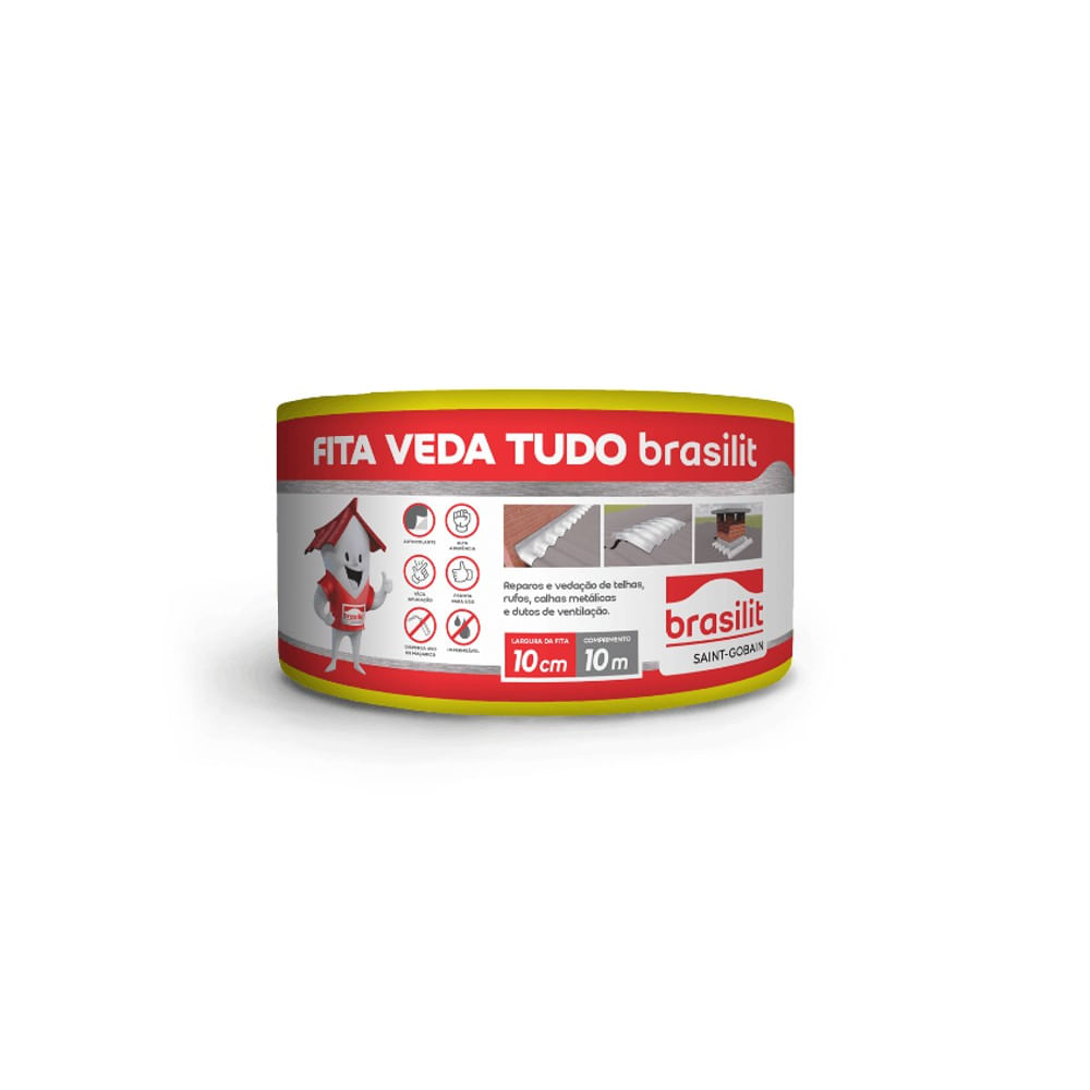 Fita Asfáltica Veda Tudo Brasilit 10cm x 10m Autoadesiva Aluminizada Fita Veda Tudo Brasilit 10Cm Sleeve