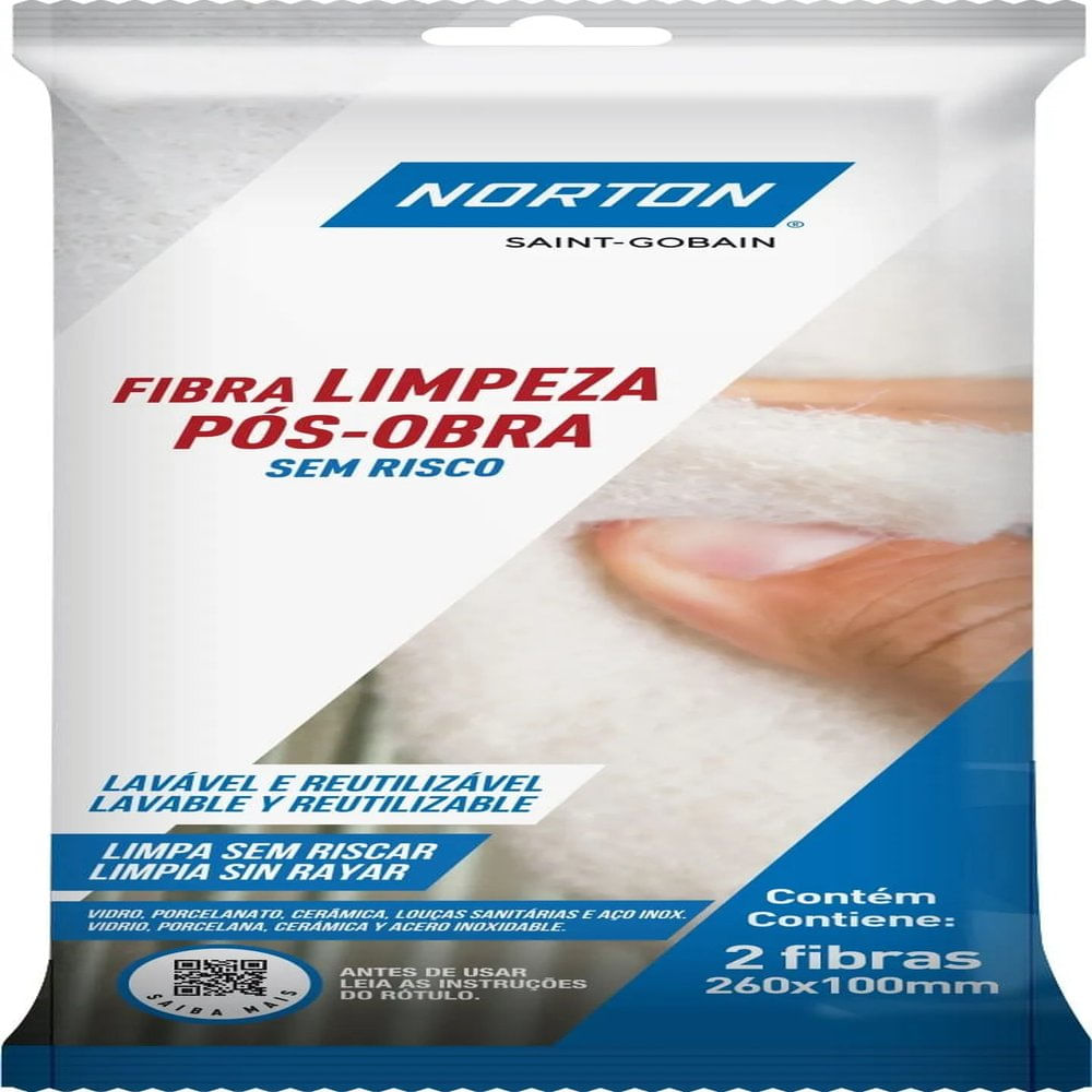 Fibra Abrasiva Sem Risco 26X10Cm Branco Limpeza Pos Obra 2Un Norton