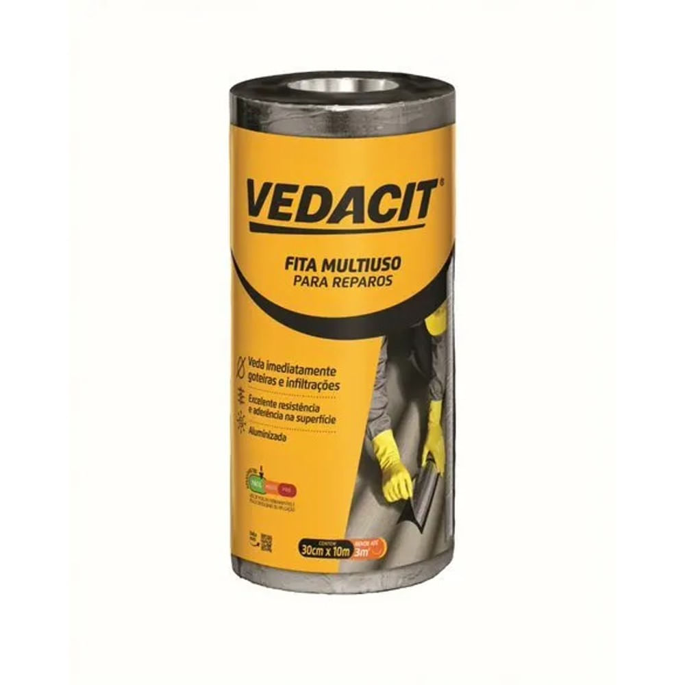 Fita Asfáltica Multiuso Vedacit Aluminizada 30cm x 10m Fita Multiuso 30cm x 10m Vedacit
