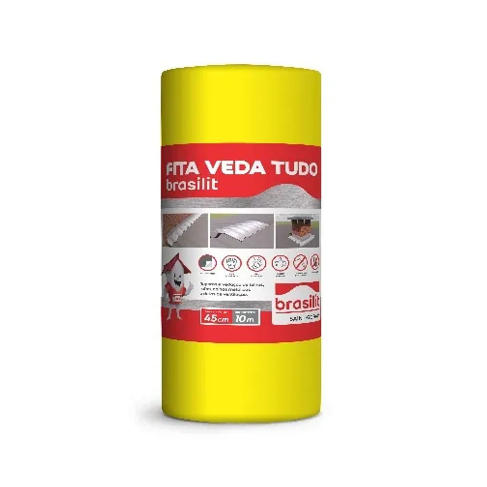 Foto 2 de Fita Asfáltica Veda Tudo Brasilit Aluminizada 45cm x 10m Autoadesiva Fita Veda Tudo Brasilit 45Cm Sleeve